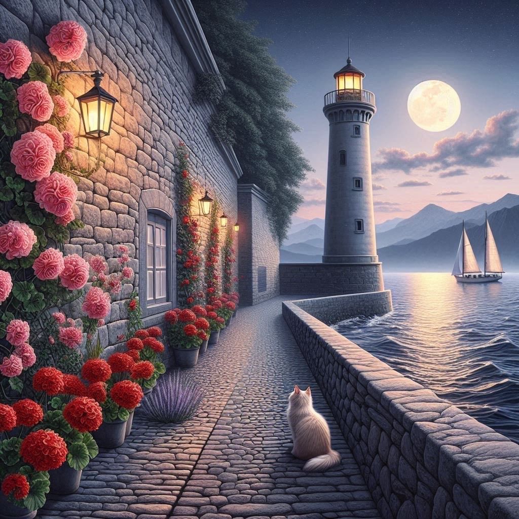 Lighthouse and moon- DELUXE Full Drill Kit with ABs (Round drills) 50 x 50cm - Currently in stock