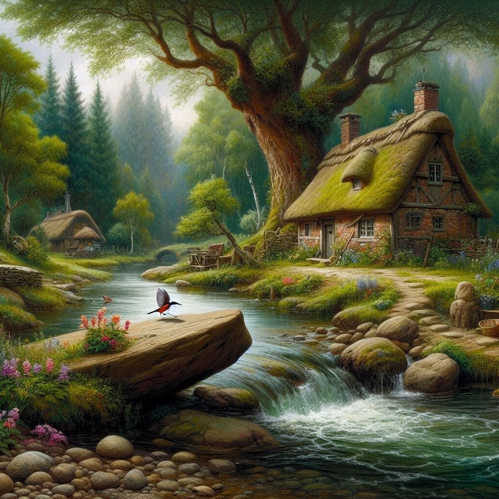 Cottage on the river - 70 x 70cm Full Drill AB Kit, (Square drills) - Currently in stock