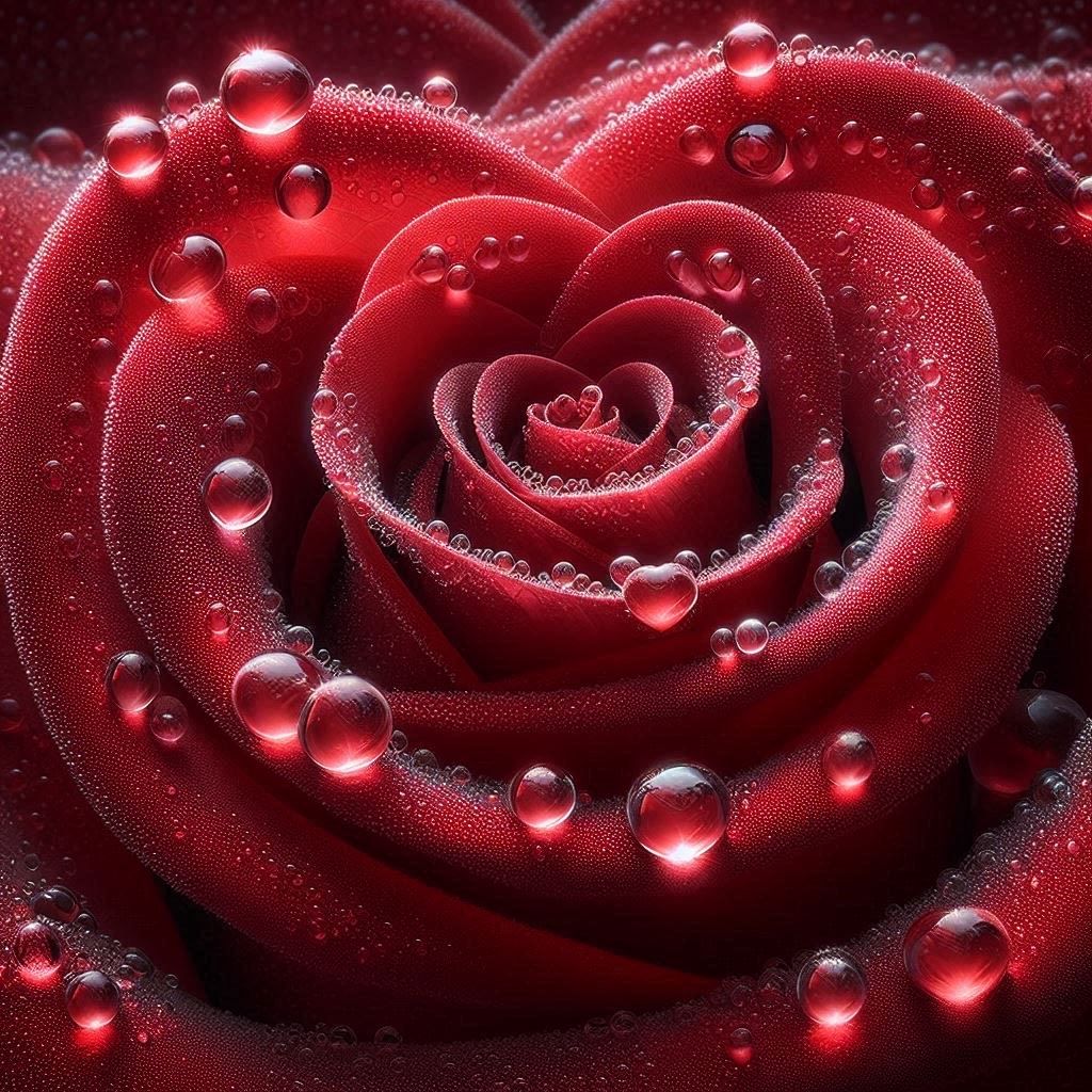 Red rose with rain drops- 30 x 30cm Full Drill AB Kit, (Round drills) - Currently in stock