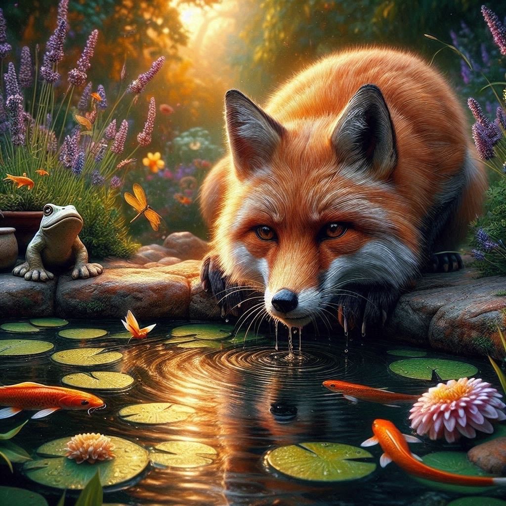 Fox and a pond- DELUXE Full Drill Kit with ABs (Round drills) 50 x 50cm - Currently in stock