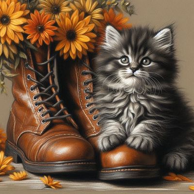 Kitty with boots- Full Drill Diamond Painting - Specially ordered for you. Delivery is approximately 4 - 6 weeks.