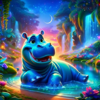 Hippo in lake - DELUXE Full Drill Kit, AB Square drills) - 60 x 60cm  Currently in stock