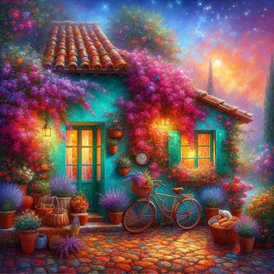 Colourful cottage  - DELUXE Full Drill Kit with ABs (Round drills) 50 x 50cm - Currently in stock