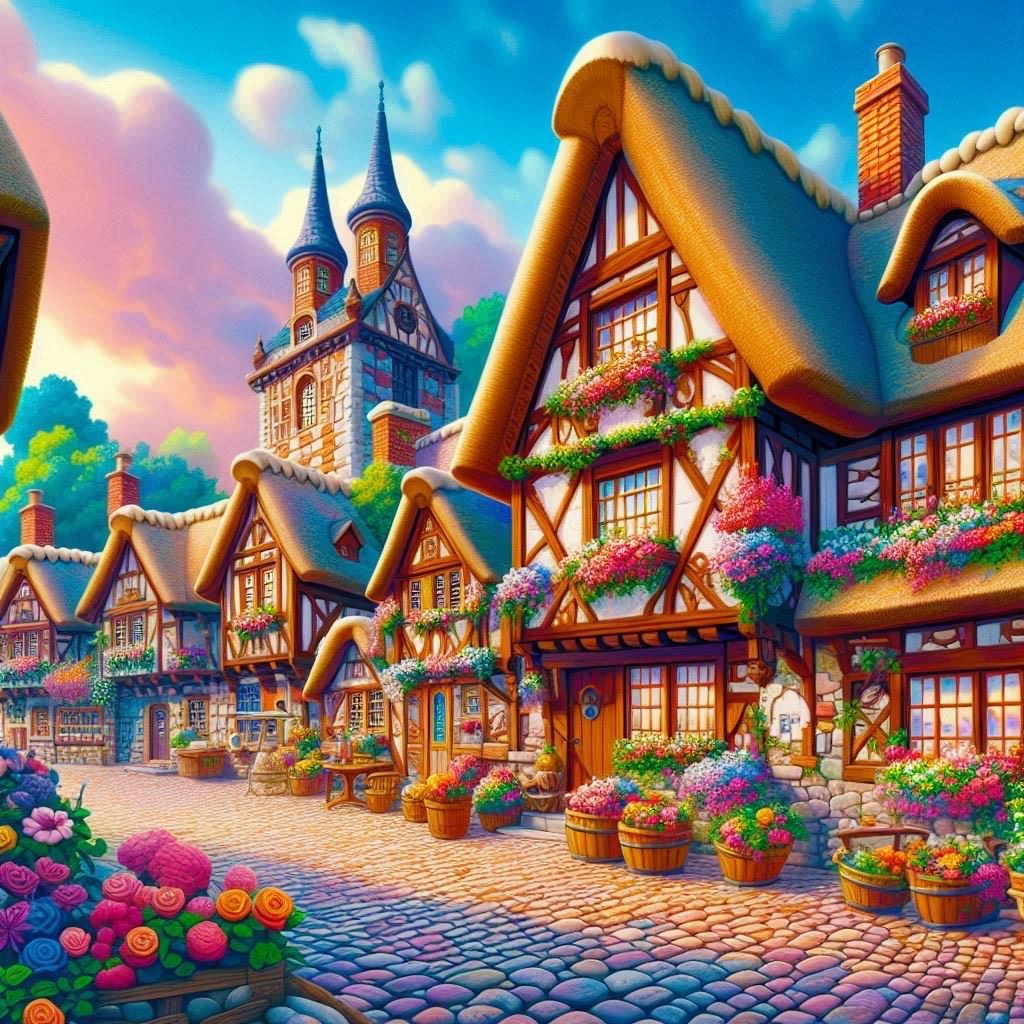 Tudor Village- Full Drill Diamond Painting - Specially ordered for you. Delivery is approximately 4 - 6 weeks.