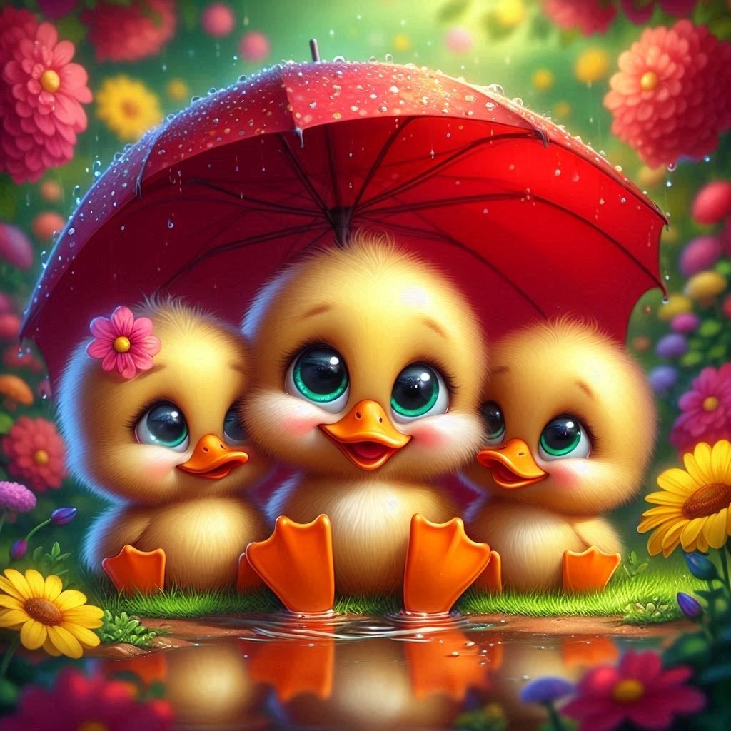 Three cute ducks - DELUXE Full Drill Kit with ABs (Round drills) - 40 x 40cm - Currently in stock