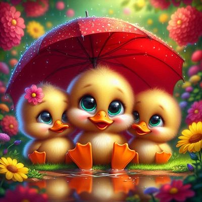 Three cute ducks - DELUXE Full Drill Kit with ABs (Round drills) - 40 x 40cm - Currently in stock