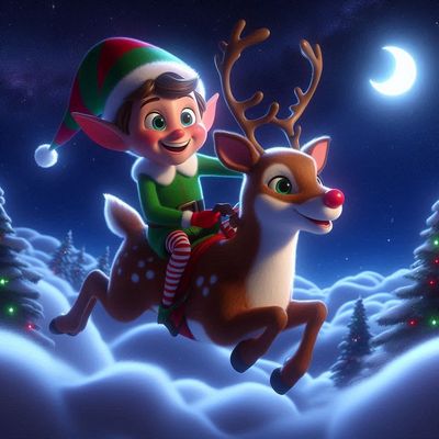 Elf on Reindeer- DELUXE Full Drill Kit with ABs (Round drills) 50 x 50cm - Currently in stock