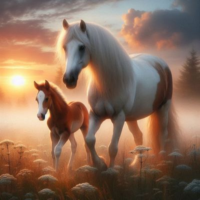 Horse &amp; foal - 70 x 70cm Full Drill AB Kit, (Square drills) - Currently in stock