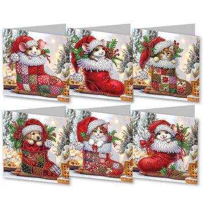 Christmas Cards cute animals - Set of 6 - Diamond Painting Kit