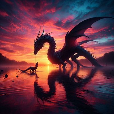 Dragon &amp; Baby - Deluxe Full Drill Diamond Painting Kit (Square) 50 x 50cm - Currently in stock