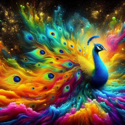 Bright &amp; colourful peacock  - DELUXE Full Drill Kit with ABs (Square drills) 50 x 50cm - Currently in stock