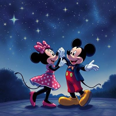 Mickey &amp; Minnie Mouse dancing - DELUXE Full Drill Kit with ABs (Round drills) - 40 x 40cm - Currently in stock