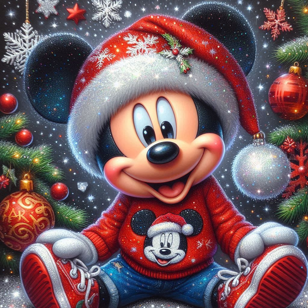 Mickey Mouse Christmas - DELUXE Full Drill Kit with ABs (Round drills) 50 x 50cm - Currently in stock