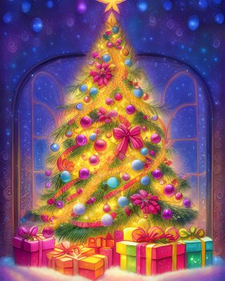Christmas Tree C11- DELUXE Full Drill Kit with ABs, (Round drills) - 50 x 70cm Currently in stock
