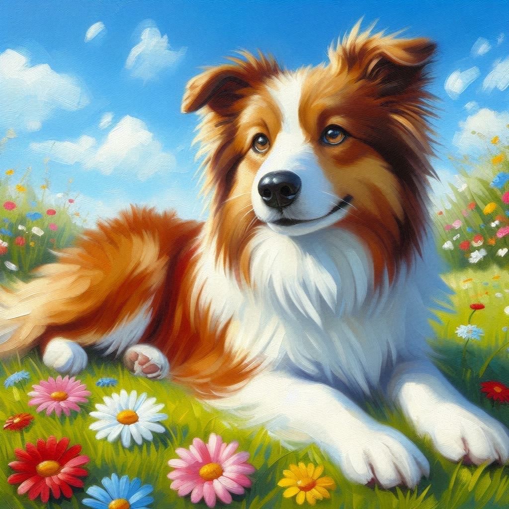 Wheat coloured Border collie - DELUXE Full Drill Kit with ABs (Round drills) - 40 x 40cm - Currently in stock