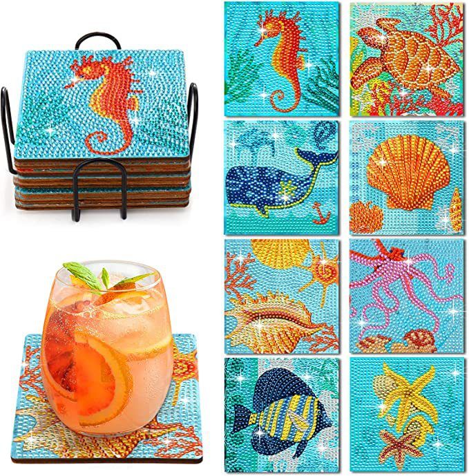 Set of 8 Coasters with stand - Sea BD203