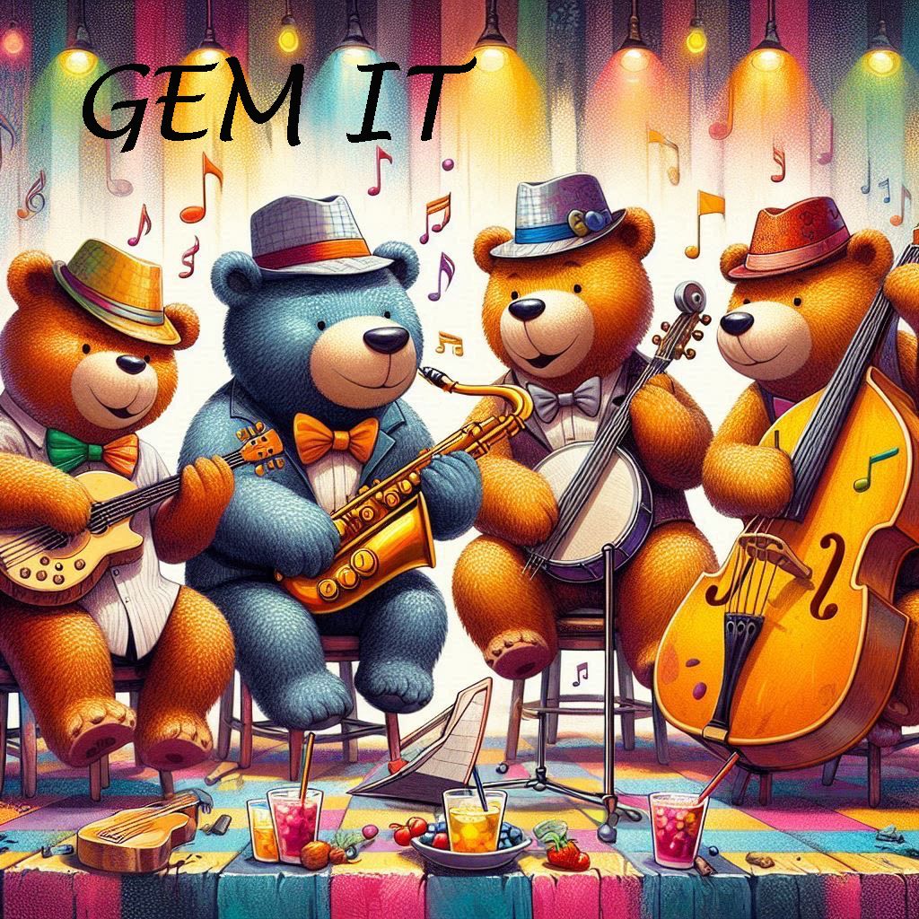 Teddy bear jazz band - DELUXE Full Drill Kit, (Square drills) - 60 x 60cm