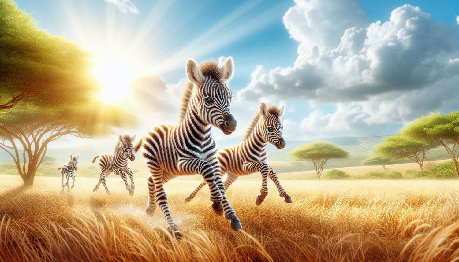 Zebras running - 30 x 50cm Full Drill (Round drills) POURED GLUE - Diamond Painting Kit