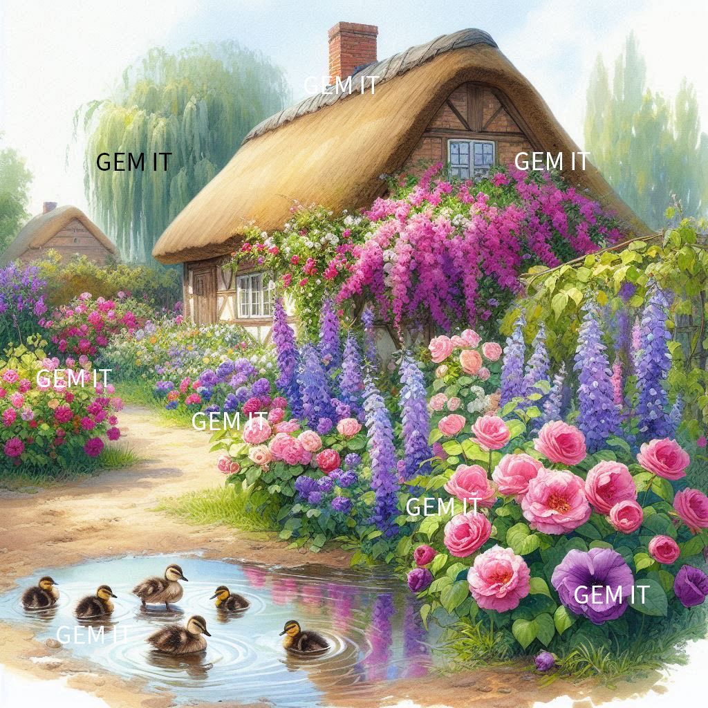 Flowers with cottage - DELUXE Full Drill Kit, (Square drills) - 60 x 60cm
