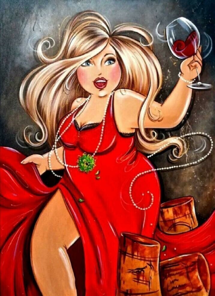 Red Skirt Lady - 30 x 40cm Full Drill (Round)  - POURED GLUE - Diamond Painting Kit
