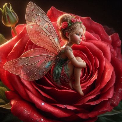 Fairy on a red rose - DELUXE Full Drill Kit with ABs (Round drills) - 40 x 40cm - Currently in stock