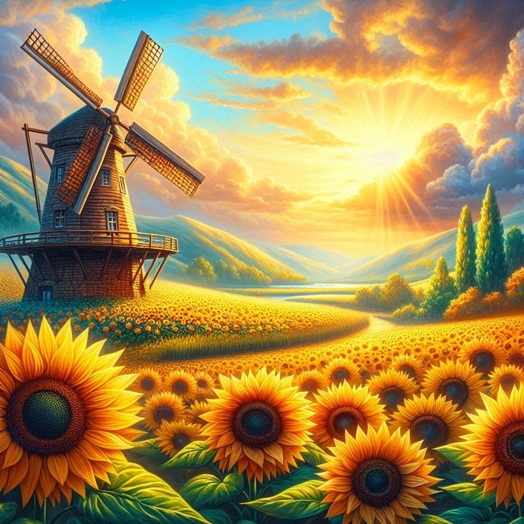 Sunflowers in field - DELUXE Full Drill AB Kit, (Round drills) - 60 x 60cm  Currently in stock