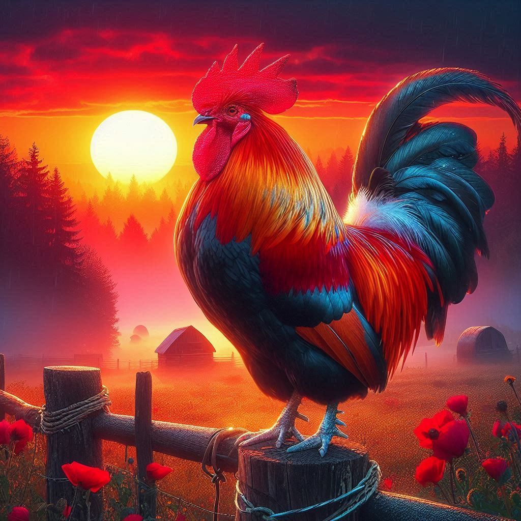 Rooster at sunrise- DELUXE Full Drill Kit with ABs (Round drills) 50 x 50cm - Currently in stock