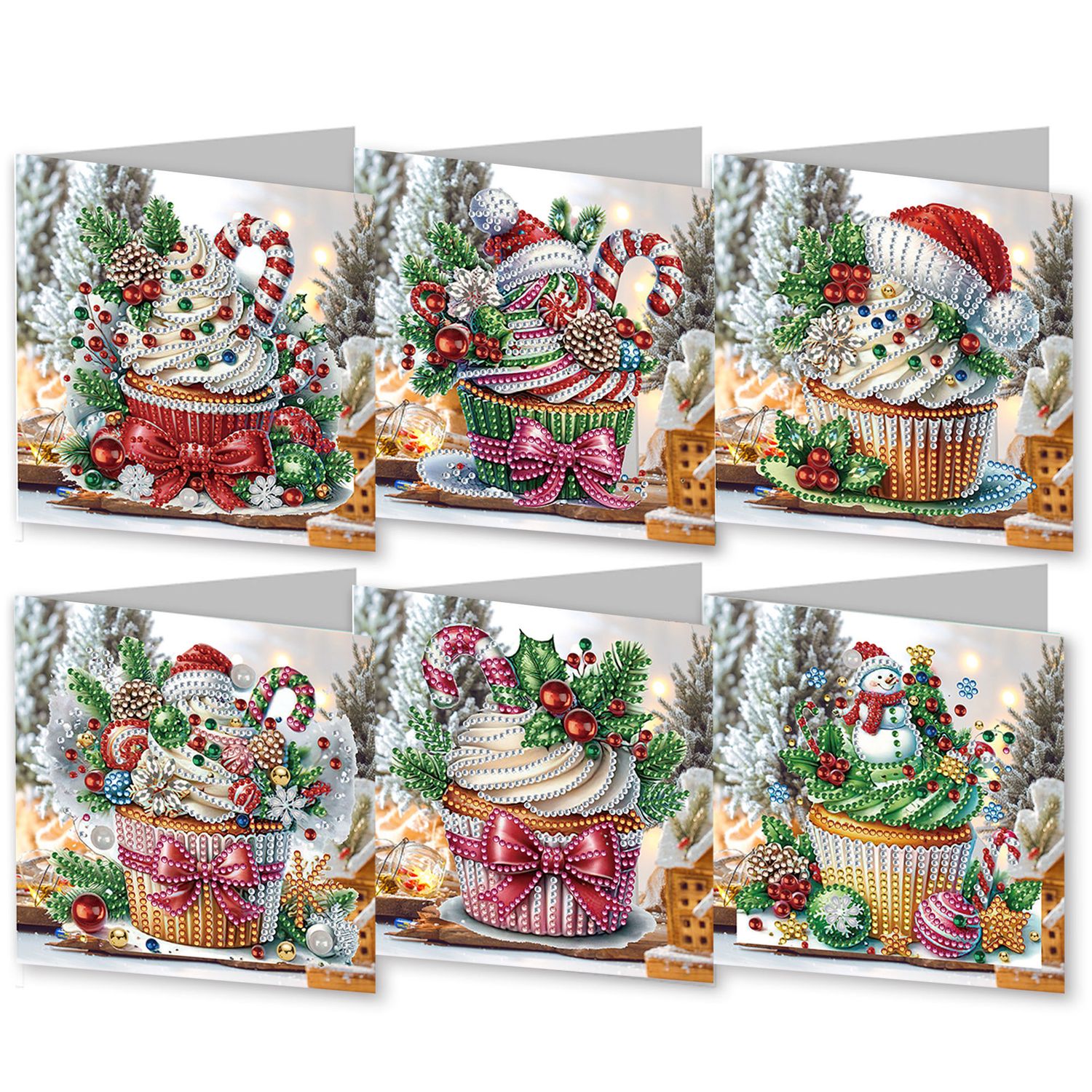 Christmas Cards Cupcakes - Set of 6- Diamond Painting Kit