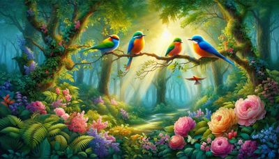 Birds in Forest Round AB drills) - 50 x 70cm Currently in stock