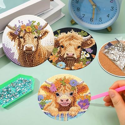 Set of 8 Coasters with stand -Highland Cows