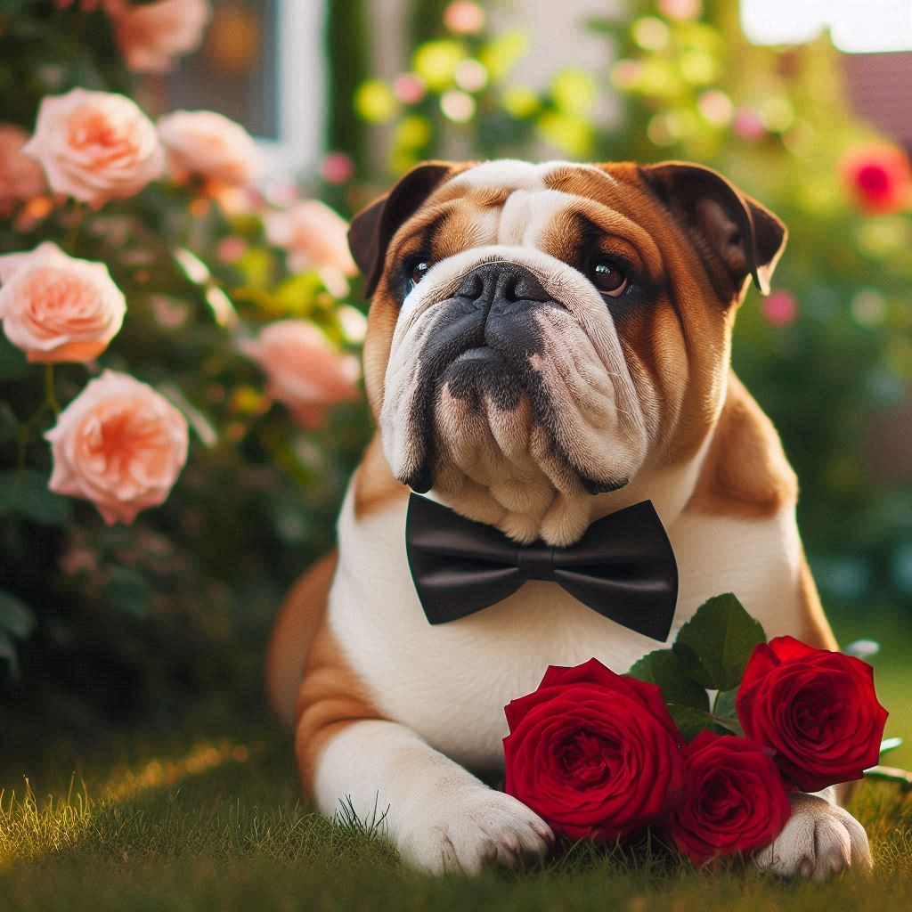 Bulldog with roses Full Drill Diamond Painting - Specially ordered for you. Delivery is approximately 4 - 6 weeks.