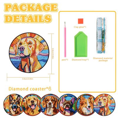 Set of 6 Coasters with stand -Dogs