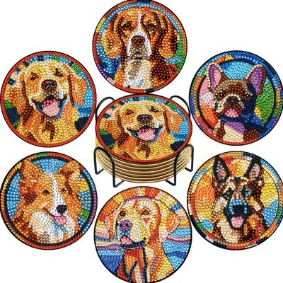 Set of 6 Coasters with stand -Dogs