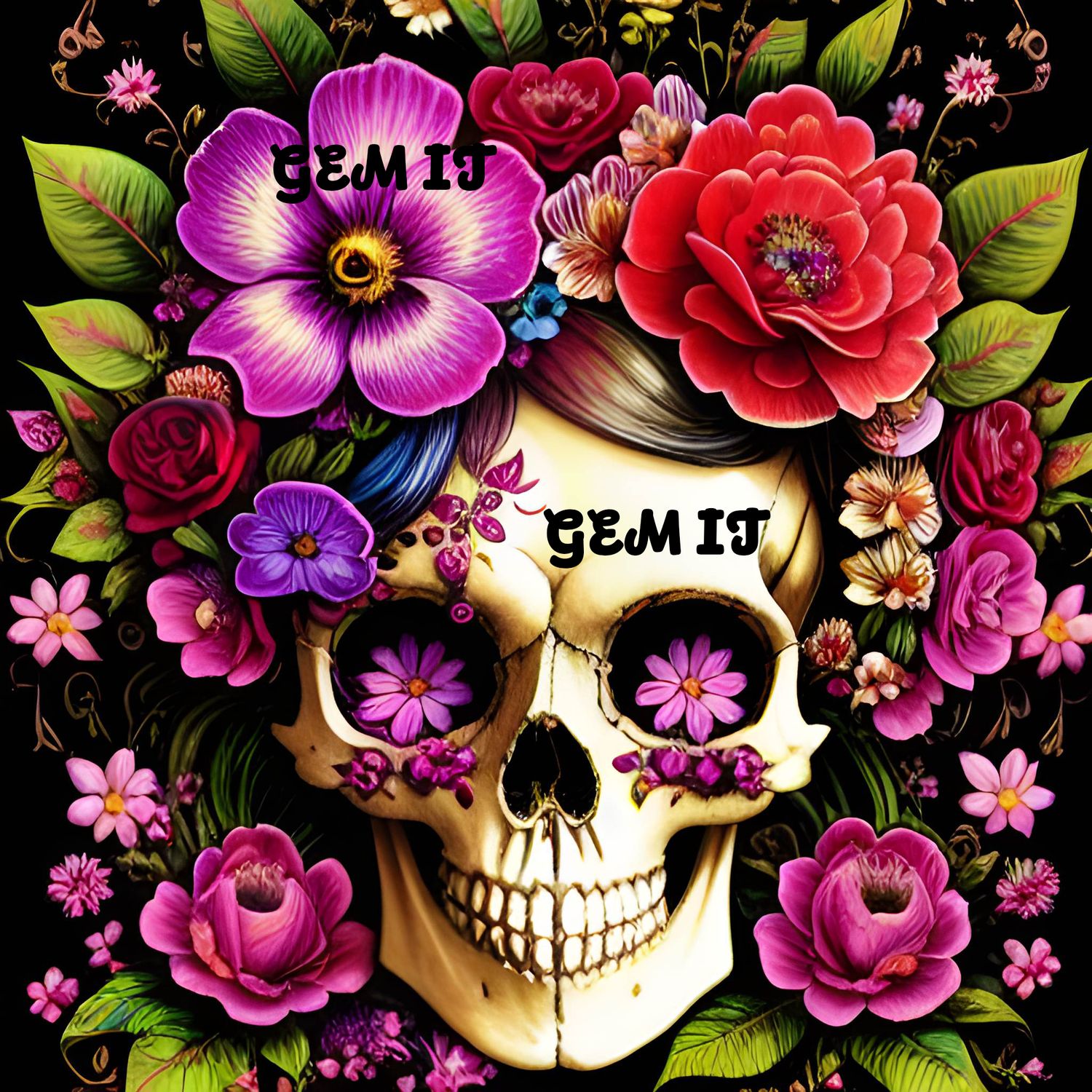 Skull with flowers- DELUXE Full Drill Kit with ABs (Square drills) - 40 x 40cm - Currently in stock