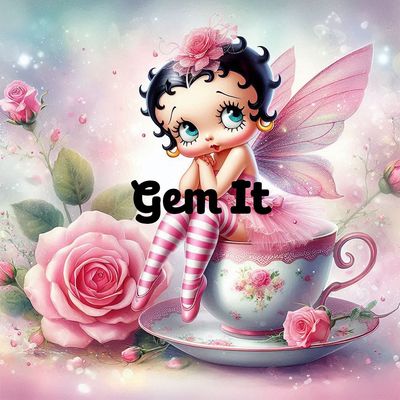 Betty Boop on tea cup- DELUXE Full Drill Kit with Round drills) 50 x 50cm - Currently in stock