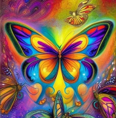 Multi-coloured butterfly - DELUXE Full Drill Kit,  (Square drills) - 30 x 30cm  - Currently in stock