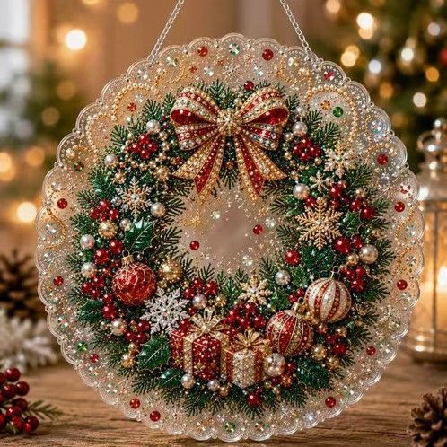 Christmas wreath wall hanger 1 - DIY diamond painting kit