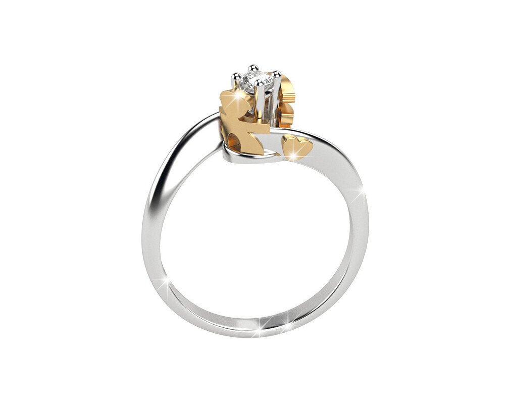 Anello solitario bimbo e bimba contrarié oro bianco e diamante