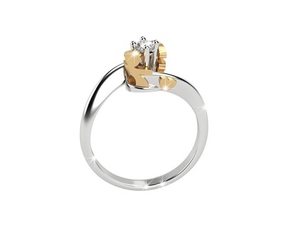 Anello solitario bimbo e bimba contrarié oro bianco e diamante