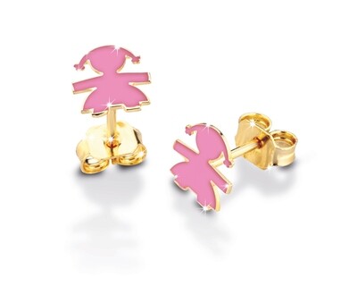 Orecchini &quot;Classici&quot; sagoma bimba oro giallo 9kt e smalto rosa