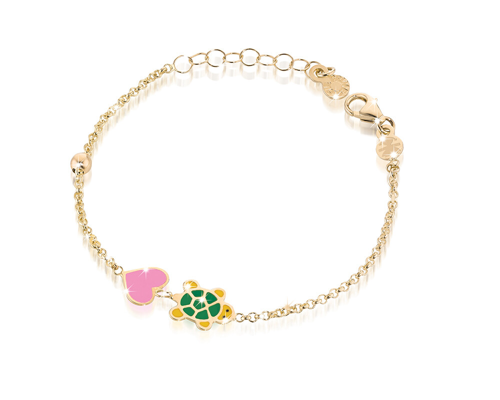 Bracciale &quot;Fortuna&quot; in oro giallo 9kt con cuore e tartaruga