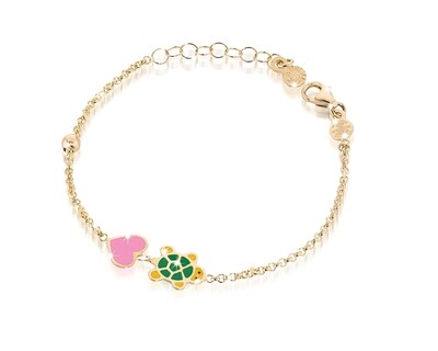 Bracciale &quot;Fortuna&quot; in oro giallo 9kt con cuore e tartaruga