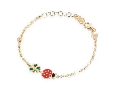 Bracciale &quot;Fortuna&quot;oro giallo 9kt con quadrifoglio e coccinella