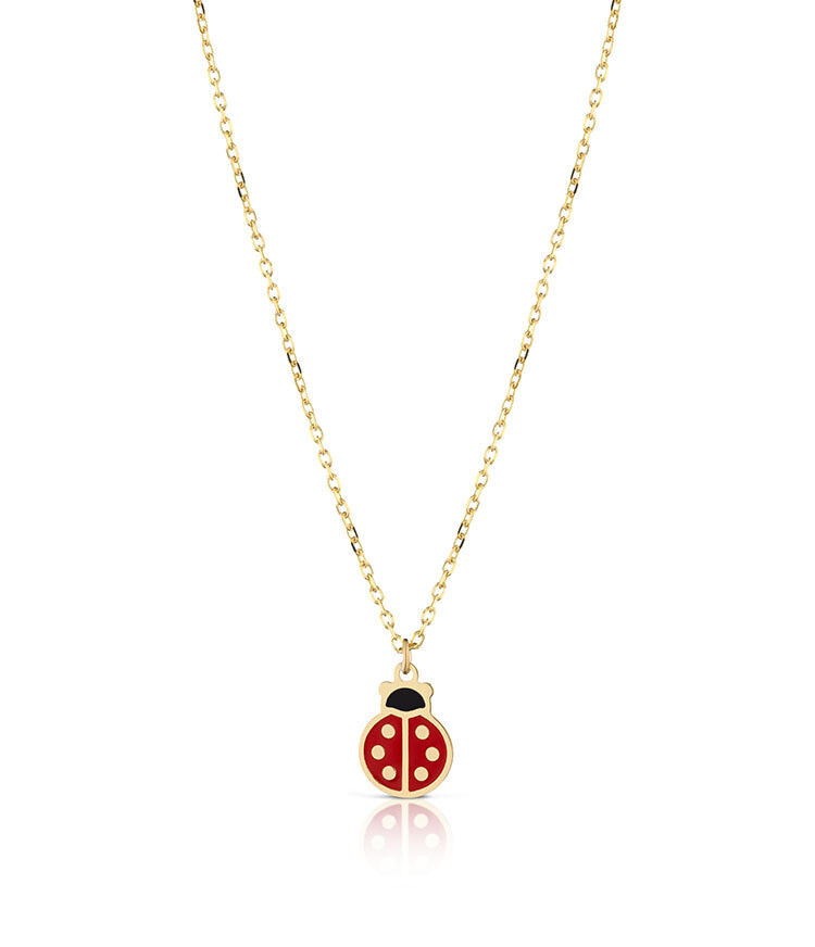 Collana in oro giallo 9kt con coccinella smaltata