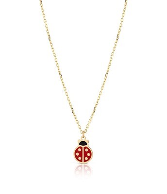 Collana in oro giallo 9kt con coccinella smaltata
