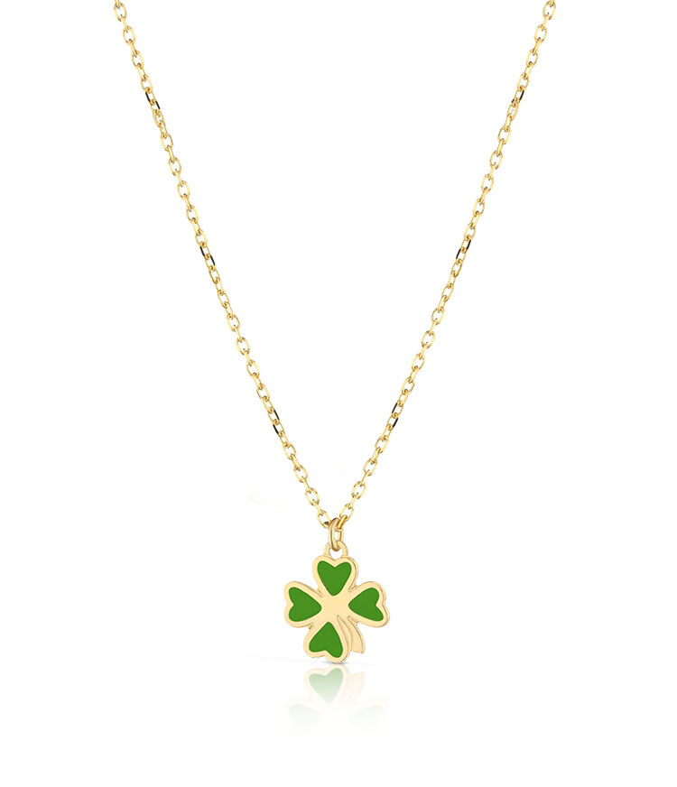 Collana in oro giallo 9kt con quadrifoglio smaltato