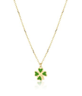Collana in oro giallo 9kt con quadrifoglio smaltato
