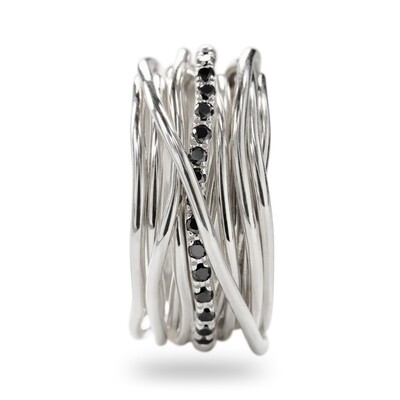 ANELLO FILODELLAVITA CLASSIC, 13 FILI IN ARGENTO 925 E DIAMANTI BLACK