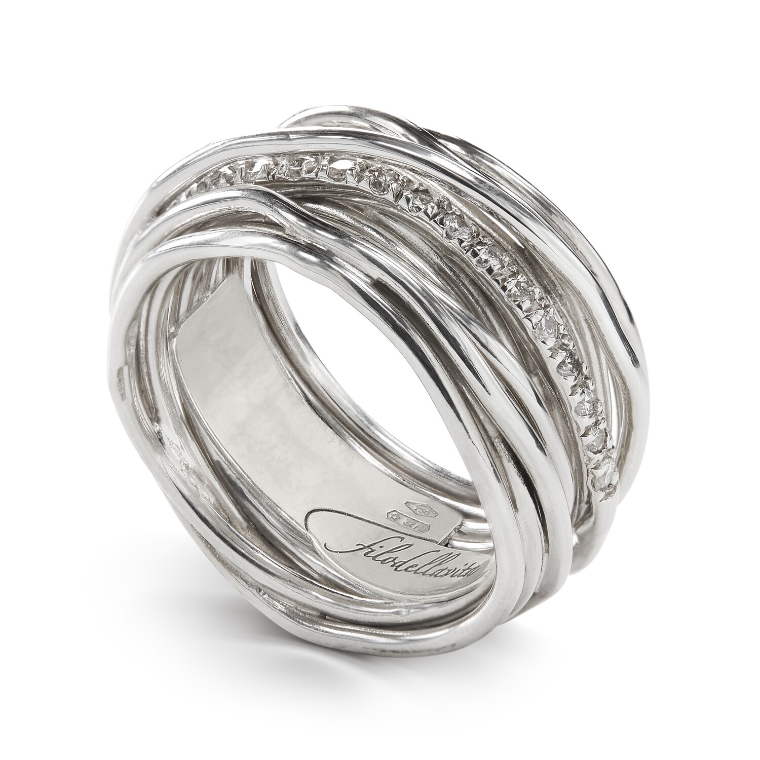 ANELLO FILODELLAVITA CLASSIC, 13 FILI IN ARGENTO 925 E DIAMANTI BIANCHI