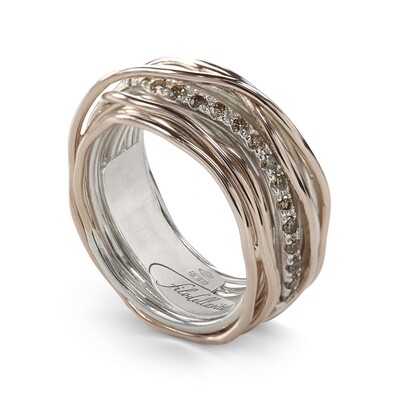 ANELLO 13 FILI ORO ROSA/ARGENTO E DIAMANTI MIELE